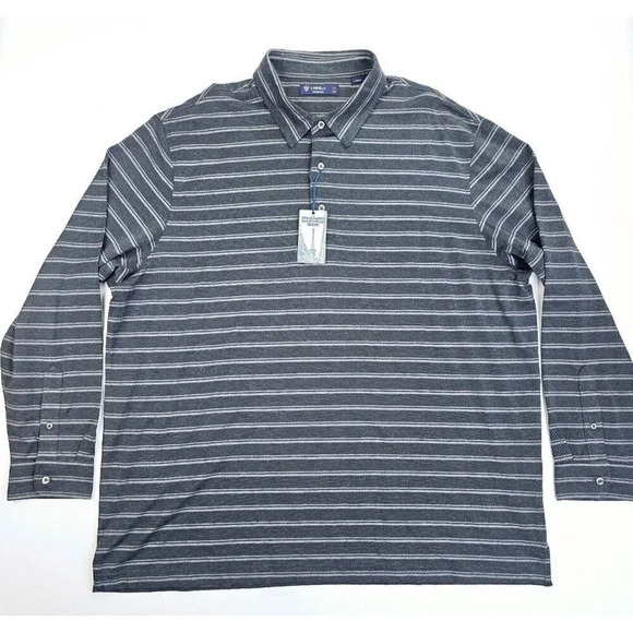 Cremieux Collection Size 2XL Men's Gray Stripe Long Sleeve Cotton Polo NWT - Picture 1 of 11
